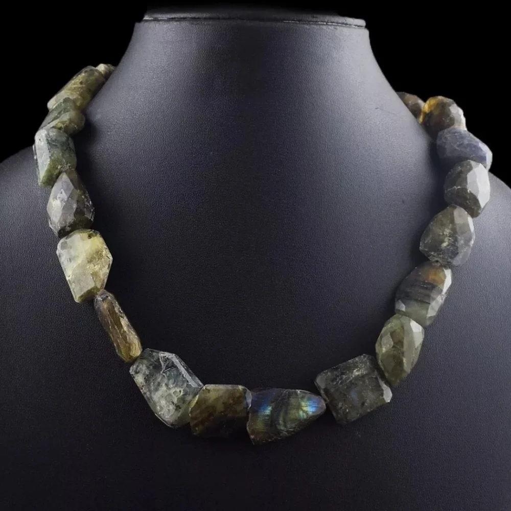 Faceted Agate Prehnite 734 Cts Beaded Natural Gemstone Necklace Unisex Crystal